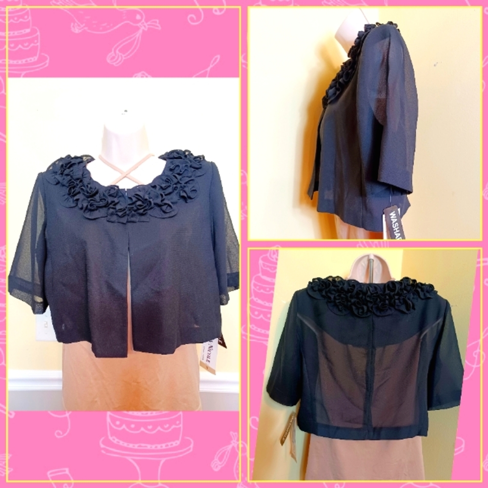 Danny & Nicole. Woman  Sz 12 M Black elegant short sleeves Gardigan. A-B01.